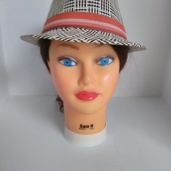 Women's Straw Hat Color Black/White Plaid Size Medium/56 - Picture 5 of 5